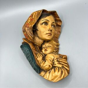 Virgin Mary Madonna Child Baby Jesus Wall Resin/wood Plaque 7" Vintage